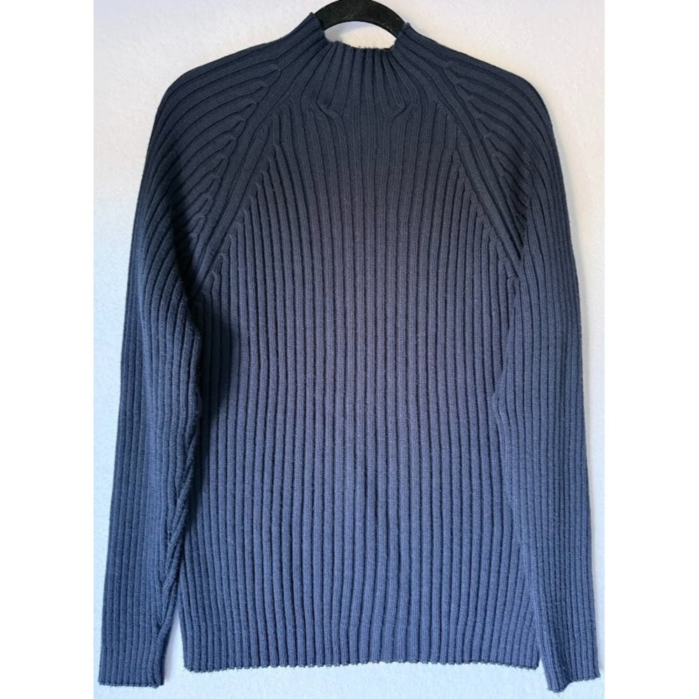 Zara‎  Sport Sweater Women Large Blue Ribbed Knit Mock Neck Pullover Long Sleeve
